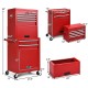 6-drawer red tool chest with heightening cabinet, detachable top box, and smooth-rolling casters for easy mobility.
