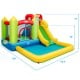 Brightly colored outdoor inflatable bounce house with slide, measuring 138" x 110.5", ideal for garden or park fun.