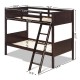 Twin size wooden bunk bed in brown with safety guardrails and a 4-step ladder, ideal for children's rooms or apartments.