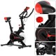 Indoor exercise bike with adjustable seat, pulse sensor, and phone holder, designed for users up to 220 lbs.