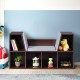 6-cubby kid storage bookcase in brown with cushioned reading nook, ideal for organizing toys and books in a stylish way.