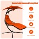 Hammock swing chair with adjustable canopy, orange cushion, sturdy stainless steel frame for outdoor relaxation.