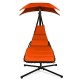 Orange hanging chaise lounger swing chair with adjustable canopy, soft cushion, and sturdy stainless steel frame for.