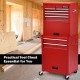 Red 6-drawer tool chest with heightening cabinet, featuring protective liners and a sturdy cold-rolled steel.