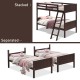 Twin size wooden bunk beds in brown, convertible to two individual beds, featuring safety guardrails and a sturdy.