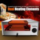Stainless steel commercial pizza oven with dual heating elements and a removable crumb tray for easy cleaning.