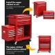 6-drawer red tool chest with detachable upper cabinet and smooth-rolling casters for convenient storage and mobility.