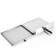 Stainless steel pizza oven with chrome wire baking rack, removable crumb tray, and cool touch handle for easy cooking.