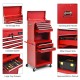 6-drawer red tool chest with heightening cabinet, lockable system, and smooth-rolling casters for convenient storage.