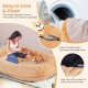 Fluffy brown human dog bed with removable cover, orthopedic foam, and soft blanket, perfect for cozy pet interactions.