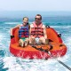 Two-person inflatable towable tube in orange, featuring high backrest and padded handles for safe boating fun.