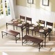 Industrial style rectangular kitchen table set in walnut with 2 chairs and a bench, perfect for dining or study spaces.