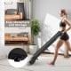 Walking pad in black with wheels for easy movement and storage, supporting up to 300 lbs for home workouts.
