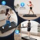 Walking pad in black with remote control, supporting 300 lbs, ideal for jogging, walking, or working at home.