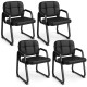 Set of 4 black leather office reception chairs with cushioned seats and ergonomic backrests for comfort and support.