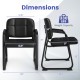 Side view of a leather office reception chair with dimensions, featuring a cushioned seat and sturdy metal frame.
