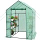 Walk-in greenhouse with roll-up door and observation windows, designed for stability, featuring a lightweight coated.