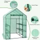 Walk-in greenhouse with roll-up door, observation windows, and 8 shelves for gardening, made of weather-proof PE.