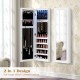 Wall-mounted jewelry cabinet with LED light, full-length mirror, and velvet lining for organized storage and protection.