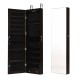 Brown wall and door mounted mirrored jewelry cabinet with LED lights, featuring spacious storage and lockable design.