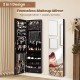 Brown wall and door mounted mirrored jewelry cabinet with LED lights, featuring spacious storage for jewelry and.