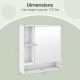 Wall mounted bathroom cabinet with mirror, white finish, featuring adjustable shelf and dimensions for compact spaces.