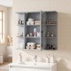 Wall-mounted gray bathroom medicine cabinet with mirror, featuring 3 compartments and 6 open shelves for organized storage.