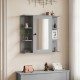 Gray wall-mounted bathroom medicine cabinet with a mirrored door and rounded corners, offering stylish vertical organization.