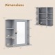 Wall-mounted gray bathroom medicine cabinet with mirror, featuring 3 compartments and 6 open shelves for organization.
