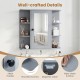 Wall-mounted gray bathroom medicine cabinet features a mirror, 3 compartments, and 6 open shelves for organized storage.
