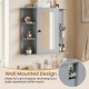 Wall mounted gray bathroom medicine cabinet features a mirror, 3 compartments, and 6 open shelves for organized storage.