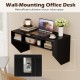 Wall-mounted black computer desk with a 41.5" x 21" surface and three storage compartments for efficient organization.