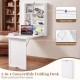 Wall-mounted fold-out convertible desk in white features a wide tabletop and 3-tier storage, ideal for space-saving.
