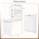 Wall-mounted fold-out convertible desk in white with dimensions, offering space-saving design and ample storage for various needs.