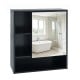 Wall-mounted black mirror cabinet featuring 2 hidden shelves and 3 open compartments for organized bathroom essentials.
