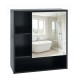Wall-mounted mirror cabinet in black with an elegant wood grain finish, ideal for maximizing vertical bathroom space.