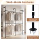 Wall-mounted black clothing rack with four hanging rods, featuring tool-free connections and sturdy SPCC pipes for.