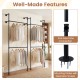 Wall-mounted black clothing rack with two hanging rods, featuring durable SPCC pipes for organized storage in any space.