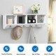 Wall-mounted storage cabinet with five hooks and four compartments, ideal for entryway organization and easy access.