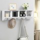 Wall-mounted storage cabinet with five hooks and four compartments, perfect for organizing entryway essentials.