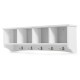 Wall-mounted entryway shelf featuring a sleek design with five hooks and four compartments for stylish storage.