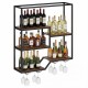 6-tier wall-mounted wine rack in rustic brown, featuring bottle display shelves and glass holder for home bars.