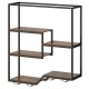 Wall-mounted wine rack with rustic brown shelves and a sturdy metal frame, ideal for displaying wine bottles and.