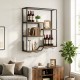 Wall-mounted wine rack in rustic brown with 6 shelves, wine glass holder, and sturdy metal frame for home bars.