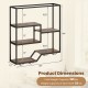 Wall-mounted wine rack with rustic brown shelves and black metal frame, featuring 6 tiers for wine bottles and glasses.