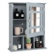 Gray wall-mounted bathroom cabinet with mirror door, featuring 2 tiers and 3 open compartments for versatile storage.