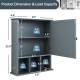 Gray wall-mounted bathroom cabinet with mirror door, featuring 2 tiers and 3 compartments for versatile storage.