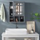 Gray wall-mounted bathroom cabinet with mirrored door, featuring 2 tiers and 3 open compartments for versatile storage.