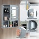 Wall-mounted gray bathroom cabinet with mirror door, adjustable shelves, and ample storage for versatile home decor.