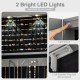 Jewelry cabinet with LED lights, gray MDF, lockable design, spacious storage for rings, necklaces, and earrings.